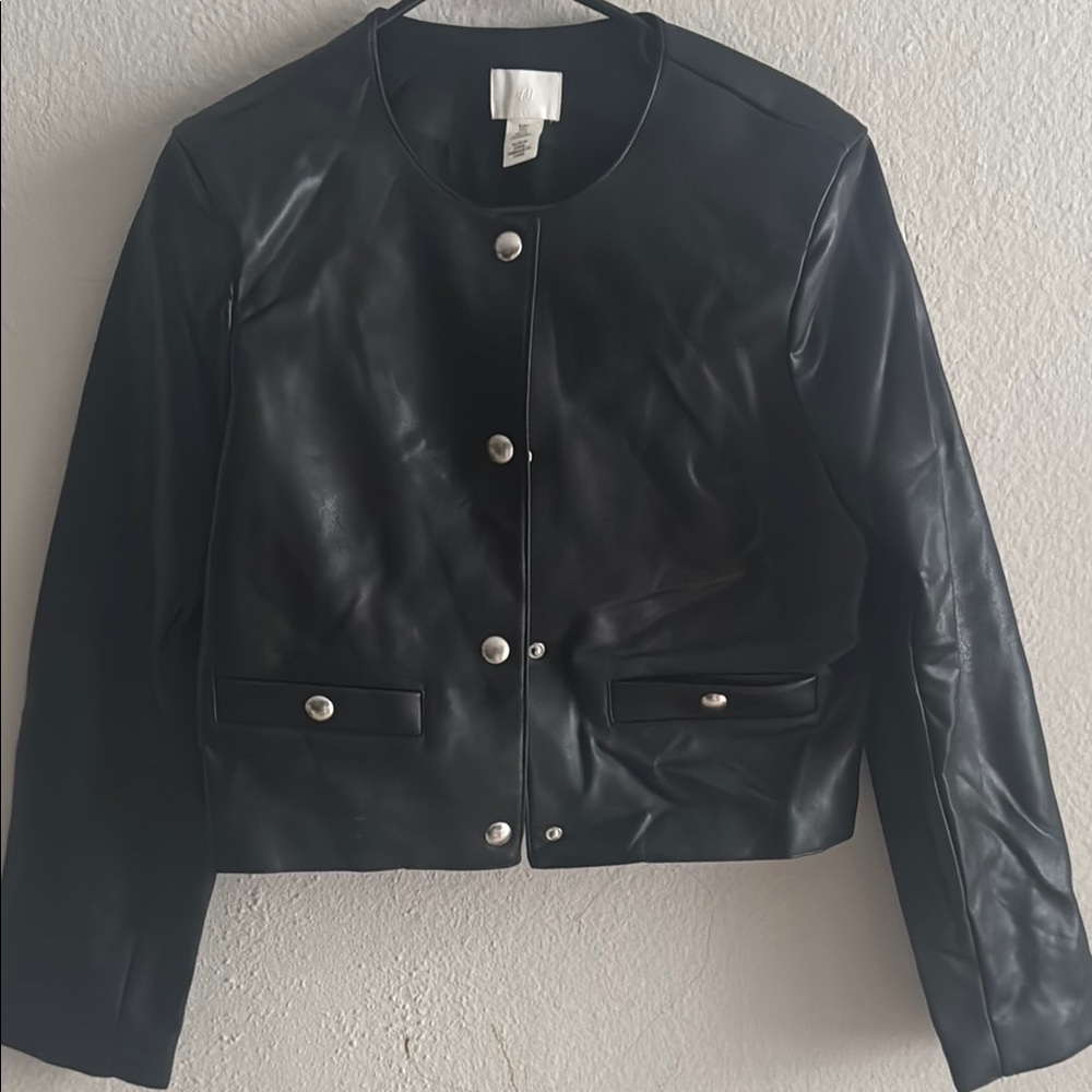 H&M Black Leather Jacket with Silver Buttons